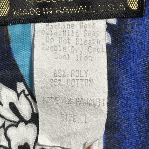 VTG Pali Collection Hawaiiian Shirt Men’s Large Blue Surfboard Lei Hibiscus Rare - Picture 4 of 7